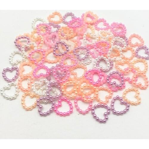 100pcs 10x11mm Pastel Mixed Hollow Heart Pearls Flatbacks Embellishments DIY Phone Nail Decorations Scrapbook Crafts Cardmaking