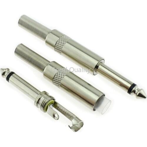 100pcs Jack 6.5mm Plug Mono Channel Metal 6.35mm Plug Audio Connector Microphone Plug