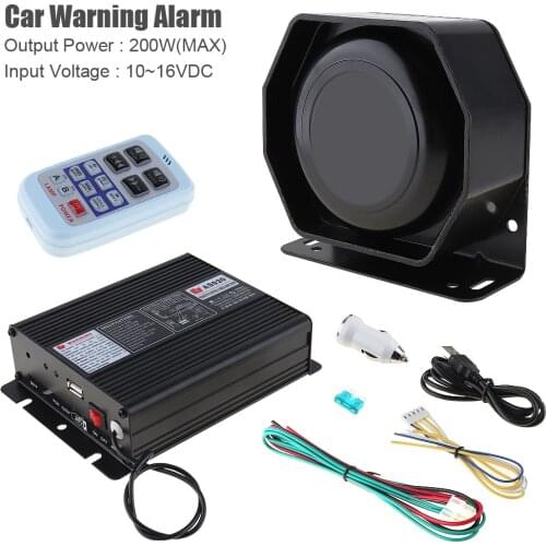 12V 200W 18 Tone Loud Car Siren Horn Car Warning Alarm Police Firetruck Ambulance Loundspeaker with MIC+ Wireless Remote Control