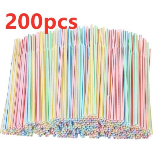 200pcs Multicolor Straws Plastic Long Flexible Drinking Straws for Party Weddings Drinking Bar Juice Striped Drinking Straw