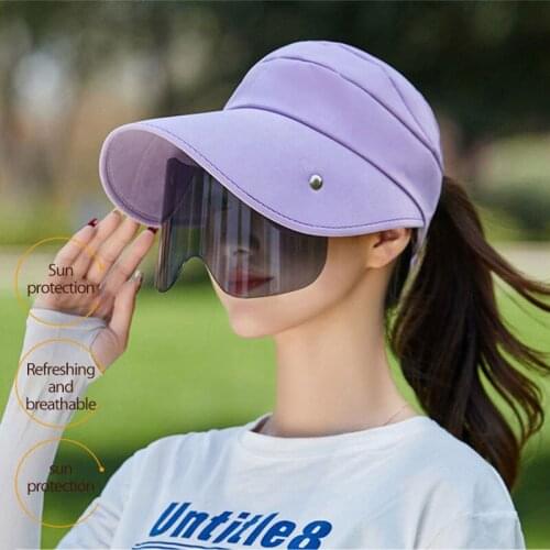 2021 Summer New Outdoor Fashion Sun Protection Hat Womens Open Top Sunshade Hat Cornice Hat With Lens Vintage Beach Caps