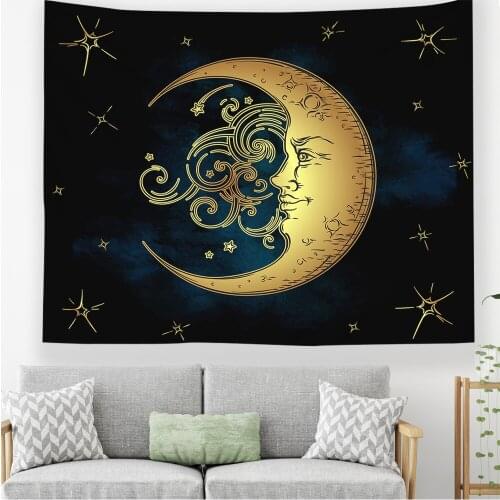 2021 Hawkalice Moon Tapestry Sun And Moon Tapestry Celestial Blue Witch Zodiac Wall Blanket Hanging For Bedroom Home Room Decor