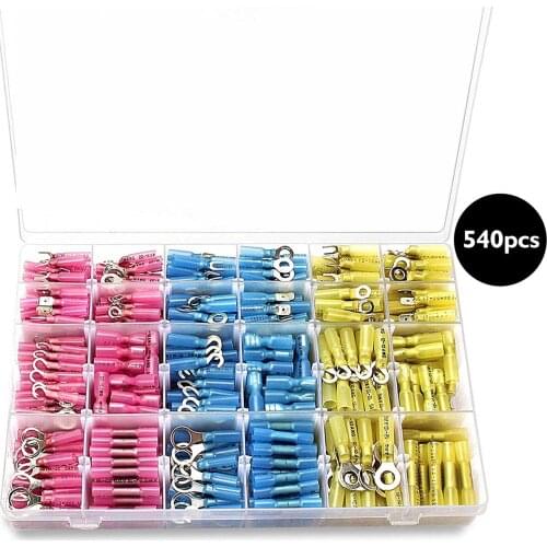 270/540 PCS Heat Shrink Wire Connector Kit Electrical Insulated Crimp Ring Butt Spade Waterproof Marine Automotive Terminals