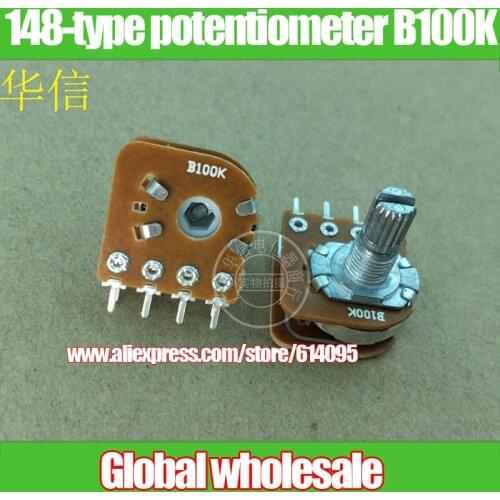 5pcs 148-type With tap potentiometer B100K / double / with midpoint / handle length 15MM flower axis