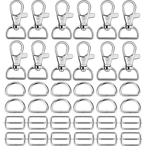 60 Pcs Metal Keychain Bulk - Swivel Snap Hooks, D Ring and Slide Buckle Triglide for Handbag Purse HardwareFasteners