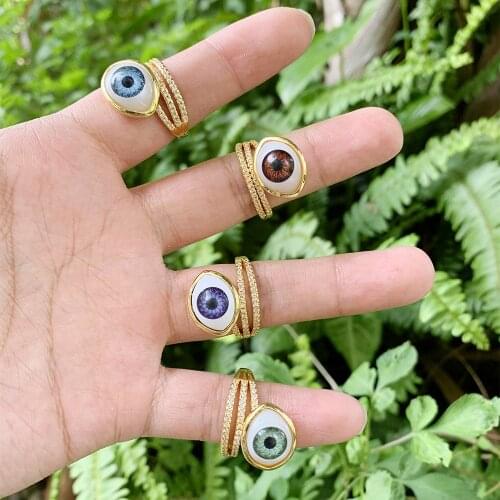 8Pcs Charm Fashion Rainbow Evil Eye Finger Ring Adjustable Gold Plated Eyes Ring For Party