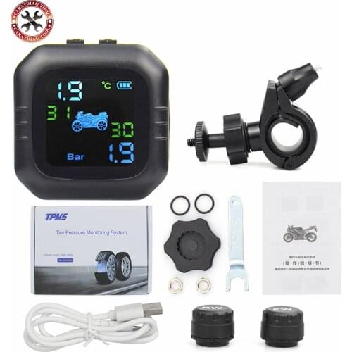 Wireless LCD Motorcycle Tire Pressure Monitoring System TPMS 2External Sensor Realtime Monitor Abnormal Alarm Moto Tyre Tool PSI