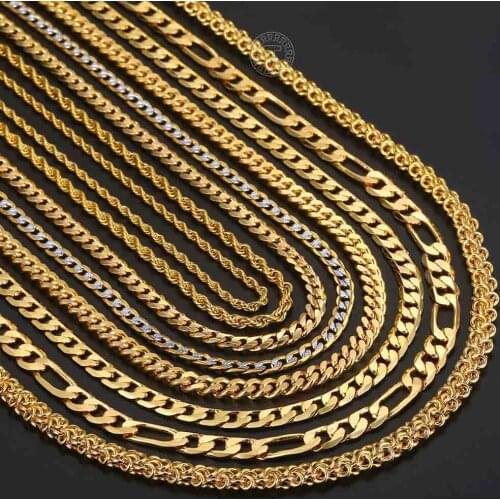 Gold Necklaces for Women Men Figaro Hammered Snake Curb Gold Filled Mens Womens Necklace Chain Fashion Jewelry 2 3 4 5 6mm DGNN2