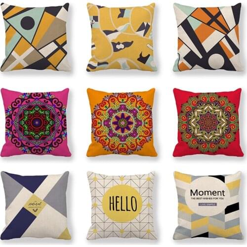 Geometric abstract pillow cover symmetrical pattern linen pillowcase printed cushion cover simple home decor couch pillows