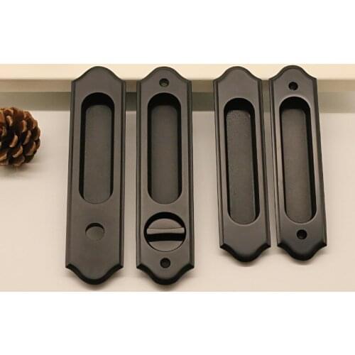 Black Sliding Door Lock Interior Bathroom and Lavatory Lock Hook Invisible Move Door Lockset Mobile Door Simple handle