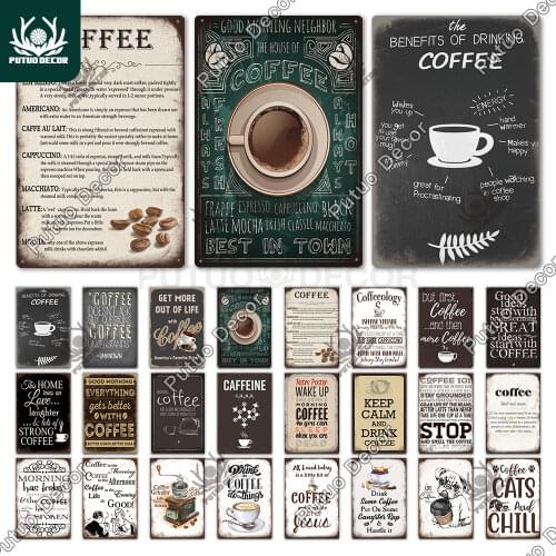 Putuo Decor Coffee Vintage Tin Metal Sign Decorative Plaque Retro Plate Cafe Kitchen Man Cave Coffee Bar Club Wall Decoration