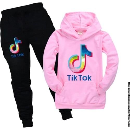 Tik Tok Childrens Clothing Teen Boys and Girls Cotton Print Suits Kids Autumn Hoodie Suits Baby Clothes Two-piece Suit
