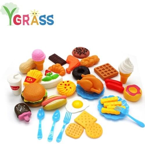 Kids Kitchen Toys Plastic Fruit Ice Cream Toy Hamburger Girls Pretend Play Fake Miniature Food Toys Set Baby Children Cooking