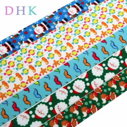 DHK 50yards fish christmas mustache printed grosgrain Ribbon Accessory hairbow headwear decoration Wholesale OEM DIY S900