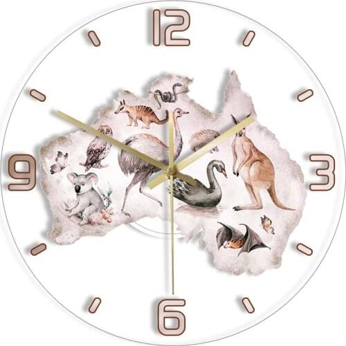 Watercolor Australian Animals Exclusive Wall Clock Aussie Wildlife Nursery Bedroom Art Décor Modern Design Silent Acrylic Clock