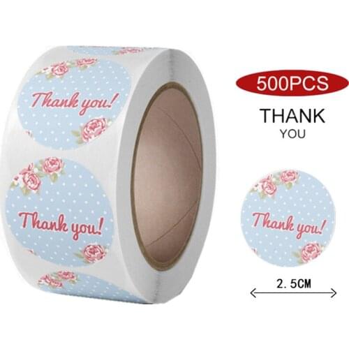 Elegant Light Blue Dot Floral Thank You Stickers for Sealing Labels 1Inch Boutiques Business Gift Packaging Birthday Party Order