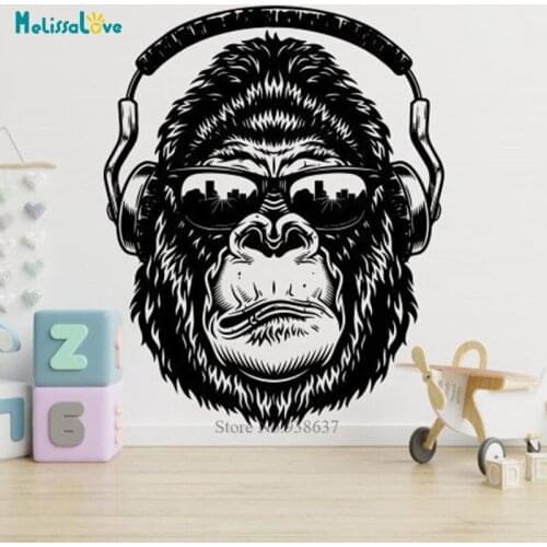 Gorilla Head With Headphones Music Decal Living Room Bedroom Home Decor Removable Vinyl Wall Sticker Self-adhesive Murals BD225