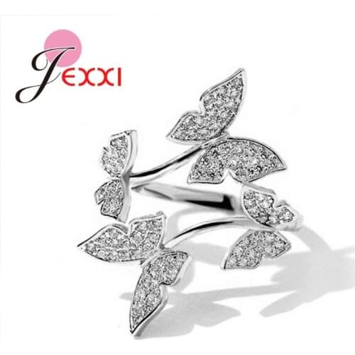 Hot Sell Fashion Jewelry Temperament Full Rhinestone Butterfly Rings 925 Sterling Silver Luxury Finger Opening Ring Jewelry Gift