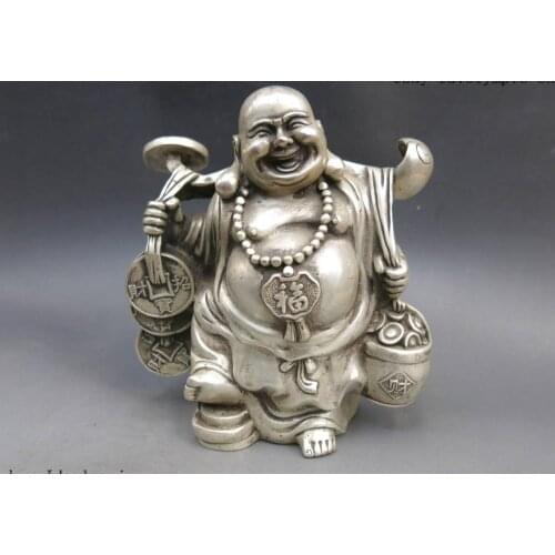 Fine China silver carved Treasures fill the home good luck happy buddha Statue
