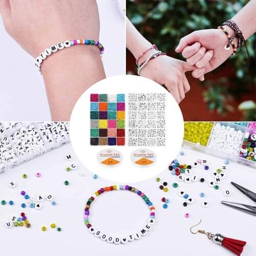Round Seed Beads with Elastic Strings Spacer Pendant Loose Beads Kit DIY Bracelets Anklet Bangles Jewelry Making Finding Crafts