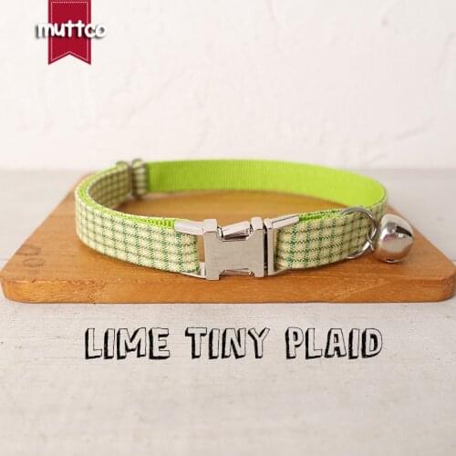MUTTCO Retailing lovable self-design personalized cat collars LIME TINY PLAID handmade collar 2 sizes UCC106