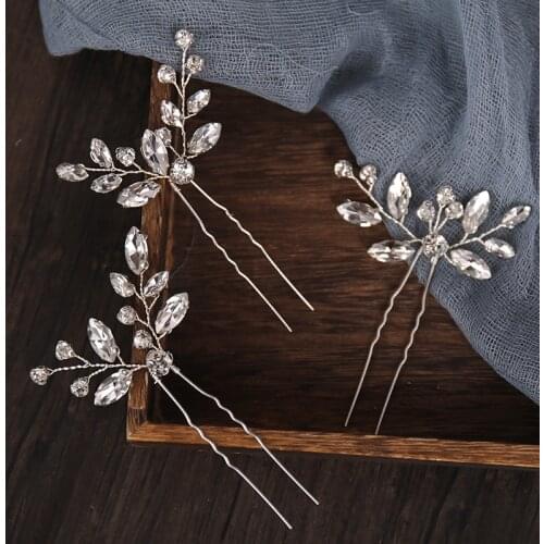 3 Pcs Set Fashion Silver Color Crystal Tiaras Hairpins Handmade Wedding Hair Accessories Women Hair Clips Gifts Party Stick