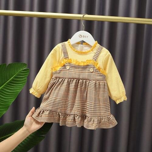 Baby girl outfit Foreign style lattice splicing Kids Dress Costumes 1st birthday party dress Children Outfits Clothing