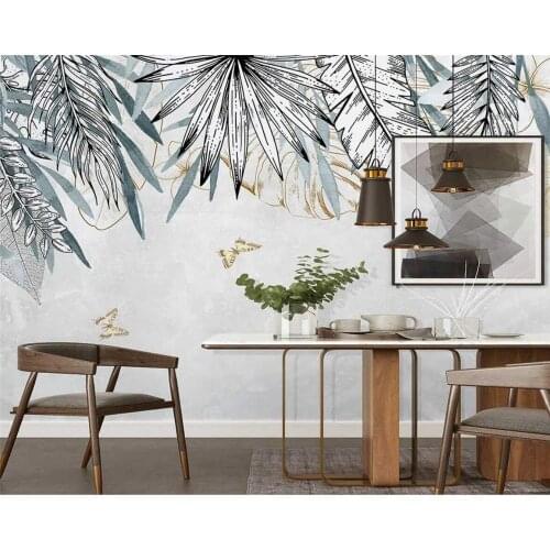 Papel de parede wallpaper 3d Custom Mural Wallpaper Abstract Tropical Plant Butterfly Plant Indoor Background Wall Wallpaper 3D
