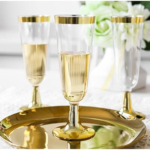 Essential Gold Champagne Flutes Disposable Champagne Glasses Plastic Toasting Glasses For Celebration Wedding Party