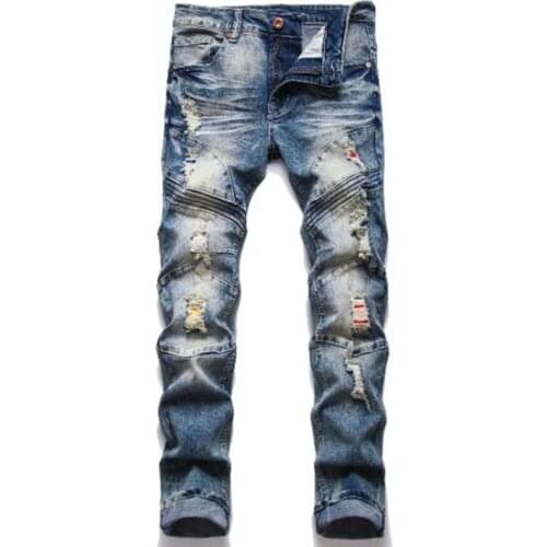 2021 New Fashion Mens Cotton Ripped Hole Jeans Casual Slim Biker Jeans Autumn Winter Men Trousers Male Hip hop Denim Pants