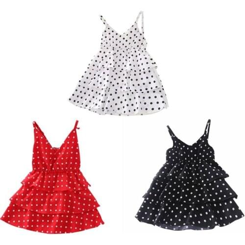 Girls Dress Summer Casual Baby Girls Polka Dot Pattern Strap Dress Cotton Kids Toddler Sleeveless Pageant Sundress 2-7T