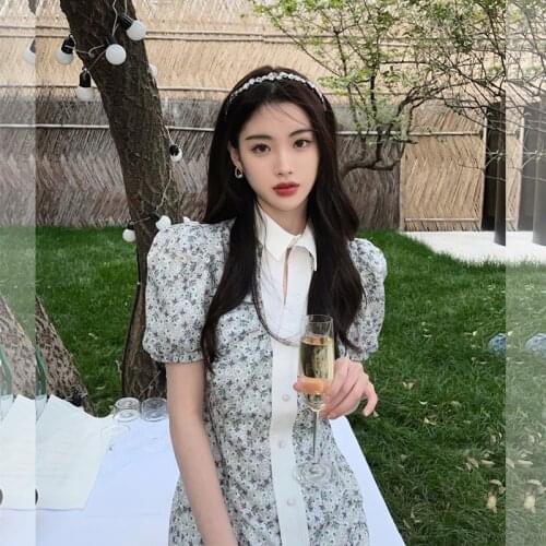 French Slim Floral Print Summer Women Puff Sleeve Mini Dress Ladies High Version Sweet Dress Female Brand New Sexy Dresses ML156