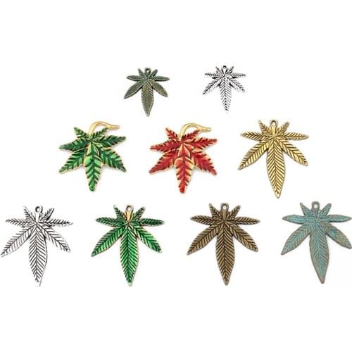 10pcs Multi-colors Maple Leaf Pendants Charm Hemp Weed Leaf For DIY Necklace Earing Jewelry Making Crafts
