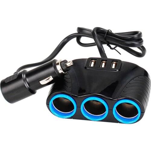 Portable 3 USB Ports 3 Way Auto Sockets Car Cigarette Lighter Splitter Power Adapter Charger DC12V-24V Input