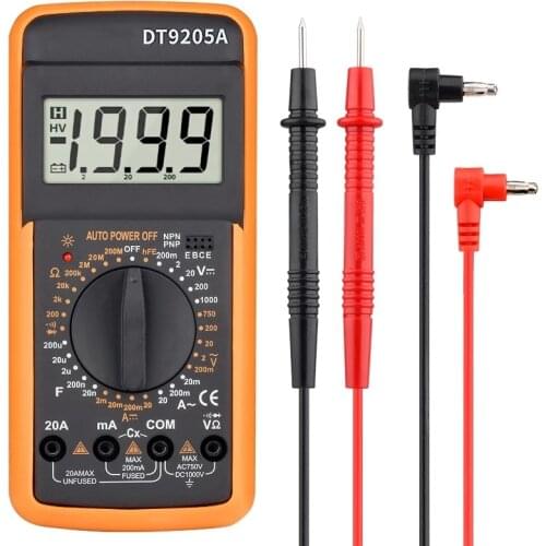 GTBL Professional Multimeter Digital DT9205A Manual Tester HFE Capacitance AC DC 1000V 20A Voltage Meter Transistor Tester