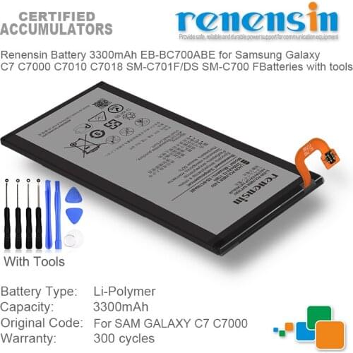 Renensin Battery 3300mAh EB-BC700ABE for Samsung Galaxy C7 C7000 C7010 C7018 SM-C701F/DS SM-C700 F Batteries with tools