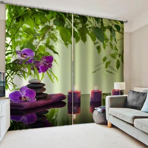 Luxury Blackout 3D Window Curtains For Living Room Bedroom fresh green leaf purple flower curtains