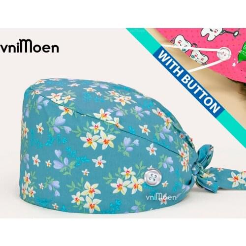 Nursing hats Wholesale Unisex Cotton Adjustable Hats Dust Cap Nursing Cap Elastic Beauty Hat Beauty Salon Baotou Hat with button