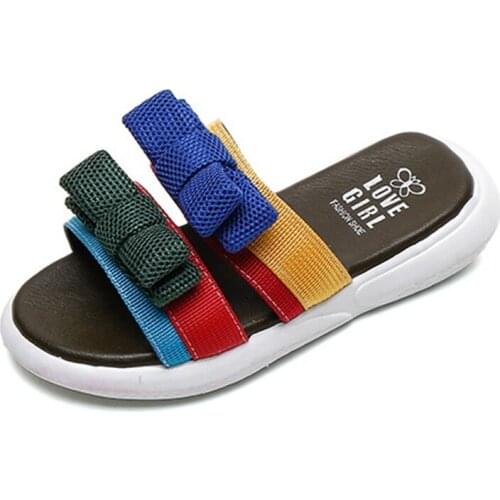 Fashion Mixed Color Bow Girl Slippers Children Flip-flops Girl Princess Shoes Non-slip For Kids Breathable Indoor Soft Slippers