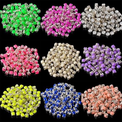 All Color 100p/lot 4mm Silver claw setting Round Jelly candy color sew on Resin rhinestone clothing Jewelry shoes bags diy Trim