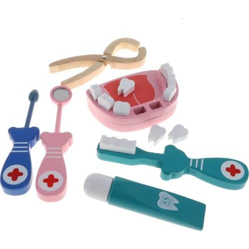 Fun Doctor & Nurse Medical Kit Wooden Role Play Toy Dentist Pretend Play Educational Wooden Gadgets Tools Props Set