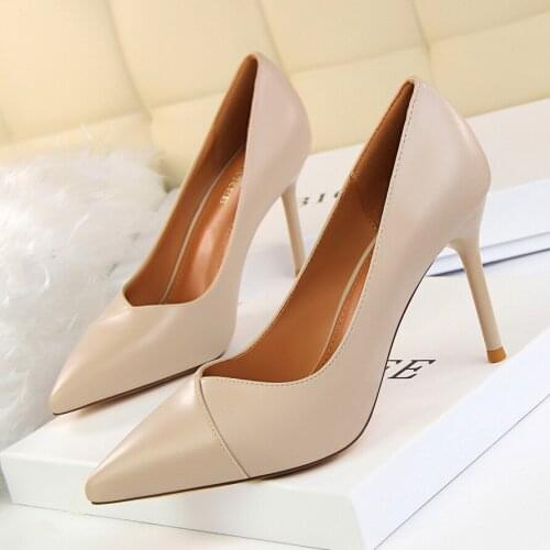 Spring Autumn Women Shoes Pointed Toe Pumps 9CM Thin Heels Wedding Dress fashion Career OL PU Leather High Heels Boat Shoes