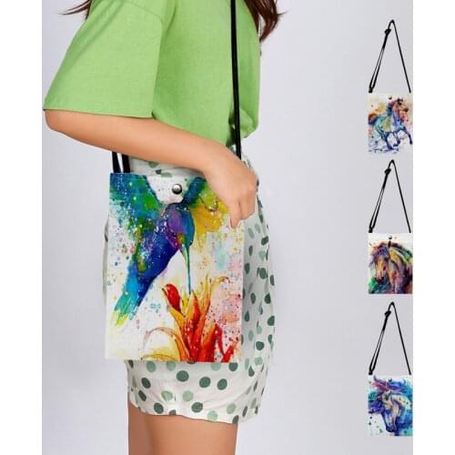 Dropship Watercolor Birds Horse Hummingbird Print Messenger Bag Women Handbag Small Shoulder Bag Casual Outdoor Crossbody Bags