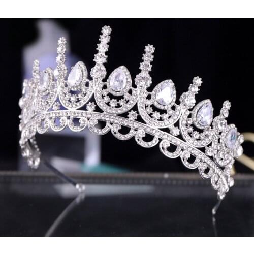 Ladies Large Party Delicate Headwear Women Big Drop Shape Crowns Bridal Wedding Luxury Shining Rhinestone Tiara Headpieces