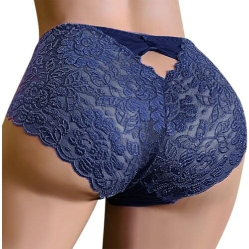 Women mid-waist lace panties, transparent and seamless, large size hip briefs, cotton crotch, ladies panties