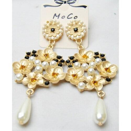 Baroque Earrings Female Pendientes Mujer Moda 2018 Gold Earrings For Women Pearl Flower Long Drop Earring Jewelry Oorbellen