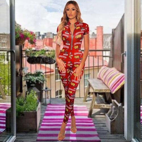 2021 Summer New Pants Rompers Sexy Bodycon Short Sleeve Print Jumpsuit For Women AM812