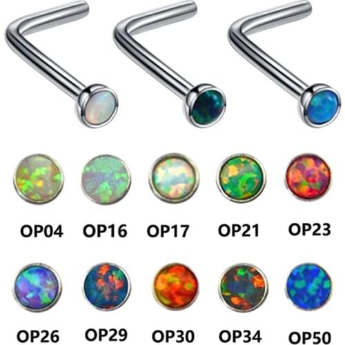 1PC Opal indian Nose Rings & Studs L-shaped Stainless Steel Bone Ring Bar Nostril Piercing Nariz for Man Women Body Jewelry 20G