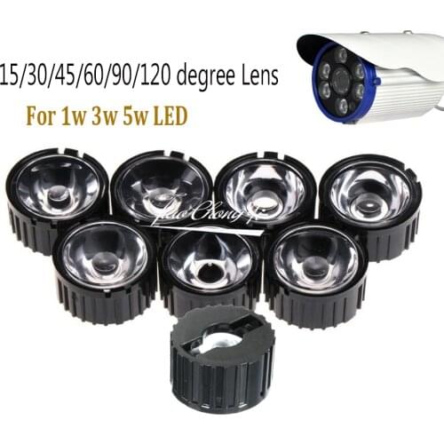 10pcs 5/8/15/25/30/45/60/90/120 degrees LED Lens With Black Holder For 1W 3W 5W High Power LED Lamp Light