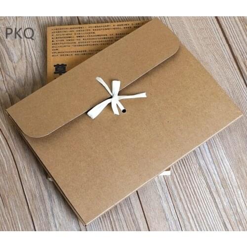 10pcs Kraft Paper Box Envelope Small Scarf Box Brown Gift Box Book/Silk Packaging Box Ribbon Gift Cardboard Carton 24x18x0.7cm